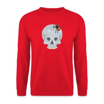Schädel mit Spinne - Unisex Pullover - Rot - Vorne - Alina (178cm) & Michal (187cm)
