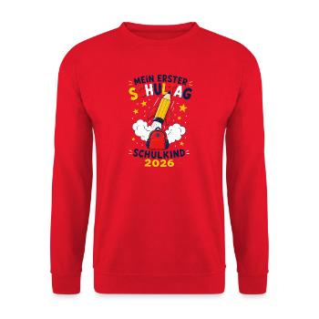 Mein erster Schultag – Schulkind 2026 - Unisex Pullover - Rot - Vorne - Alina (178cm) & Michal (187cm)
