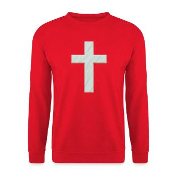 Marmorkreuz Kreuzprint - Unisex Pullover - Rot - Vorne - Alina (178cm) & Michal (187cm)