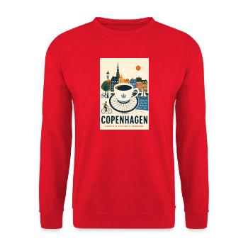 Entdecken Sie Kopenhagen in Dänemark – skandinavischer Charme - Unisex Pullover - Rot - Vorne - Alina (178cm) & Michal (187cm)