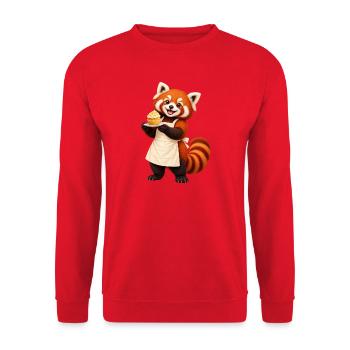 Red Panda Baker mit Cupcake - Unisex Pullover - Rot - Vorne - Alina (178cm) & Michal (187cm)