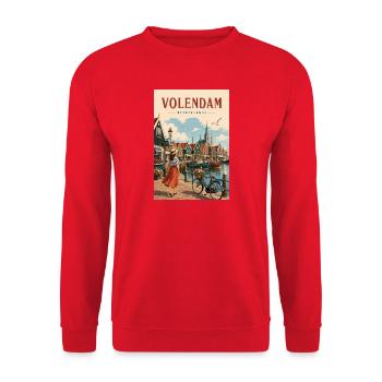 Erleben Sie das Küstendorf Volendam, Niederlande - Unisex Pullover - Rot - Vorne - Alina (178cm) & Michal (187cm)