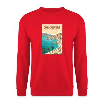Entdecken Sie die albanische Riviera und Saranda - Unisex Pullover - Rot - Vorne - Alina (178cm) & Michal (187cm)