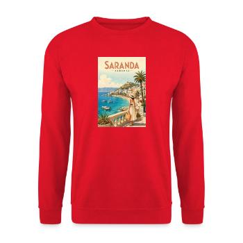 Entdecken Sie die albanische Riviera und Saranda - Unisex Pullover - Rot - Vorne - Alina (178cm) & Michal (187cm)