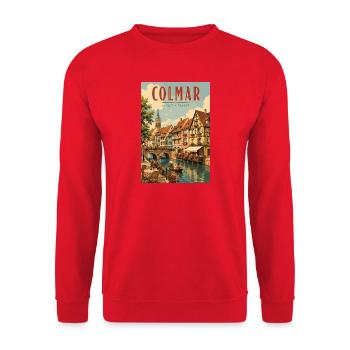 Entdecken Sie das farbenfrohe Elsass-Dorf Colmar, Frankreich - Unisex Pullover - Rot - Vorne - Alina (178cm) & Michal (187cm)