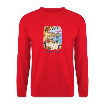Collioure Seaside Cafe Dreams in Frankreich - Unisex Pullover - Rot - Vorne - Alina (178cm) & Michal (187cm)