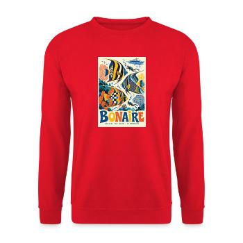 Entdecken Sie Bonaire und Retro-Niederländisch-Karibik-Vibes - Unisex Pullover - Rot - Vorne - Alina (178cm) & Michal (187cm)