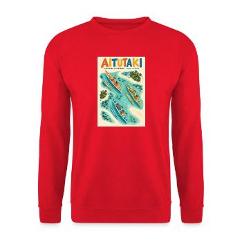 Entdecken Sie Aitutaki in der Cookinseln Retro Lagoon - Unisex Pullover - Rot - Vorne - Alina (178cm) & Michal (187cm)