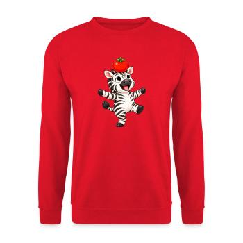 Zebra süß Cartoon tanzend Tomate balancieren - Unisex Pullover - Rot - Vorne - Alina (178cm) & Michal (187cm)