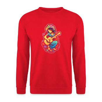 Ukulelespielerin Grafik - Unisex Pullover - Rot - Vorne - Alina (178cm) & Michal (187cm)
