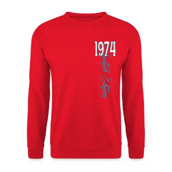 1974 Vintage anniversaire drôles dictons - Sweat-shirt Unisexe - rouge - Devant - Alina (178cm) & Michal (187cm)