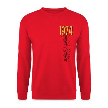1974 Vintage anniversaire drôles dictons - Sweat-shirt Unisexe - rouge - Devant - Alina (178cm) & Michal (187cm)