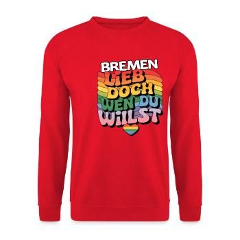 Bremen: Lieb Doch Wen Du Willst - LGBTQ - Unisex Pullover - Rot - Vorne - Alina (178cm) & Michal (187cm)