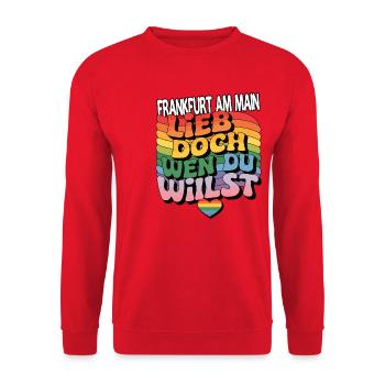 Frankfurt am Main: Lieb Doch Wen Du Willst - LGBTQ - Unisex Pullover - Rot - Vorne - Alina (178cm) & Michal (187cm)