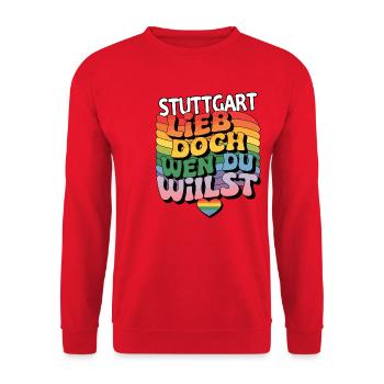 Stuttgart: Lieb Doch Wen Du Willst - LGBTQ - Unisex Pullover - Rot - Vorne - Alina (178cm) & Michal (187cm)