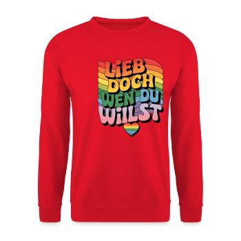 Lieb Doch Wen Du Willst LGBTQ Regenbogen - Unisex Pullover - Rot - Vorne - Alina (178cm) & Michal (187cm)