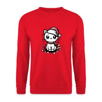 Cute Christmas Cat Santa Hat Christmas Lights - Unisex Sweatshirt - red - Front - Alina (178cm) & Michal (187cm)