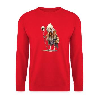 Bony Magician with Skull Staff – Fantasy - Unisex Sweatshirt - red - Front - Alina (178cm) & Michal (187cm)