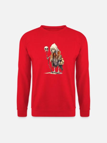 Knochiger Magier mit Schädelstab – Fantasy - Unisex Pullover - Rot