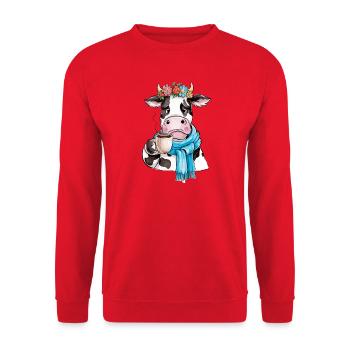 Vache café - Sweat-shirt Unisexe - rouge - Devant - Alina (178cm) & Michal (187cm)