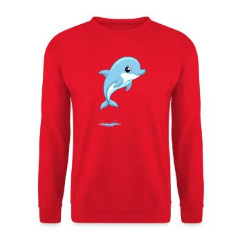 Babyblauer Delfin, der aus dem Wasser springt - Unisex Pullover - Rot - Vorne - Alina (178cm) & Michal (187cm)