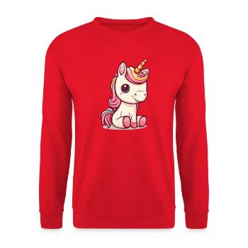 Niedliches Einhorn mit rosa Mähne - Unisex Pullover - Rot - Vorne - Alina (178cm) & Michal (187cm)