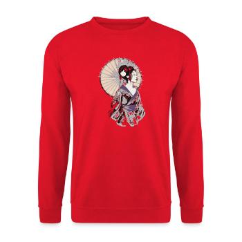 Geisha Elegance mit Sonnenschirm - Unisex Pullover - Rot - Vorne - Alina (178cm) & Michal (187cm)
