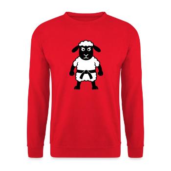 Karate Schaf - Unisex Pullover - Rot - Vorne - Alina (178cm) & Michal (187cm)