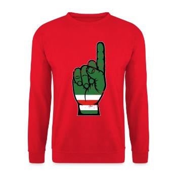 Tschetschenien Flagge Nummer 1 used - Unisex Pullover - Rot - Vorne - Alina (178cm) & Michal (187cm)
