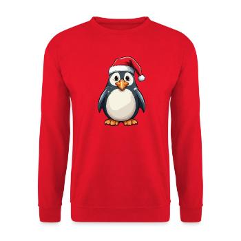 Pinguin mit festlicher Santa-Mütze - Unisex Pullover - Rot - Vorne - Alina (178cm) & Michal (187cm)