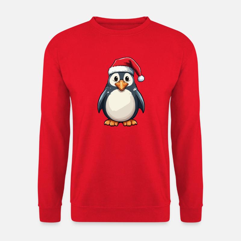 Pinguin mit festlicher Santa-Mütze - Unisex Pullover - Rot