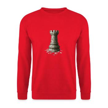 Schach Turm – Mächtige Rook Figur Design - Unisex Pullover - Rot - Vorne - Alina (178cm) & Michal (187cm)
