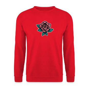 Pink Rose Tattoo Konturkunst - Unisex Pullover - Rot - Vorne - Alina (178cm) & Michal (187cm)
