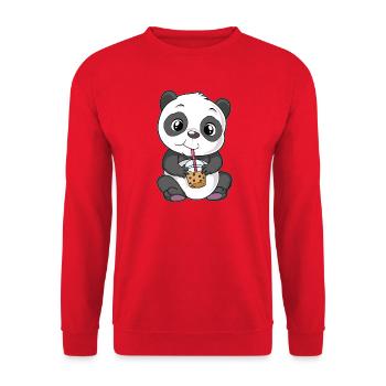 Panda Bubble Tea - Unisex Pullover - Rot - Vorne - Alina (178cm) & Michal (187cm)