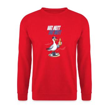Wat mutt dat mutt Seagull Party North Sea Humor - Unisex Sweatshirt - red - Front - Alina (178cm) & Michal (187cm)