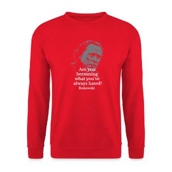 Bukowski Quote Typography on Dark Portrait - Unisex Sweatshirt - red - Front - Alina (178cm) & Michal (187cm)