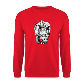 Dessin au trait du rhinocéros en noir et blanc - Sweat-shirt Unisexe - rouge - Devant - Alina (178cm) & Michal (187cm)
