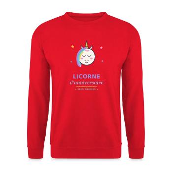 Licorne anniversaire magique - Sweat-shirt Unisexe - rouge - Devant - Alina (178cm) & Michal (187cm)