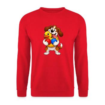 Aufgeregtes Hundequietschen-Spielzeug-Überload - Unisex Pullover - Rot - Vorne - Alina (178cm) & Michal (187cm)