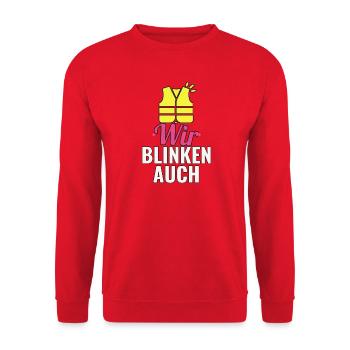 Wir blinken auch – Feuerwehr Halloween Shirt - Unisex Pullover - Rot - Vorne - Alina (178cm) & Michal (187cm)