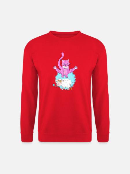 Katzen-Katze springt über Schafspringt-über-Schafe - Unisex Pullover - Rot