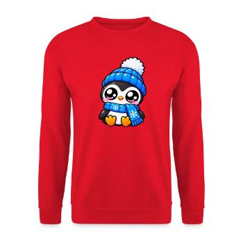 Süßer Winterblaupinguin - Unisex Pullover - Rot - Vorne - Alina (178cm) & Michal (187cm)
