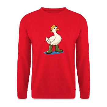 Ente mit Gummistiefeln - Unisex Pullover - Rot - Vorne - Alina (178cm) & Michal (187cm)