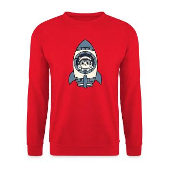 Katze Astronaut Rakete Weltraum Katze Vektor Shirt - Unisex Pullover - Rot - Vorne - Alina (178cm) & Michal (187cm)