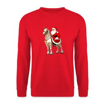 Reiter Weihnachten / Santa Einhorn - Unisex Pullover - Rot - Vorne - Alina (178cm) & Michal (187cm)