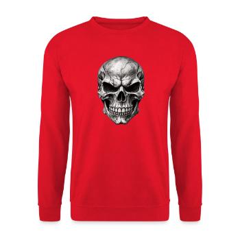 Riss Schädel Muster - Unisex Pullover - Rot - Vorne - Alina (178cm) & Michal (187cm)