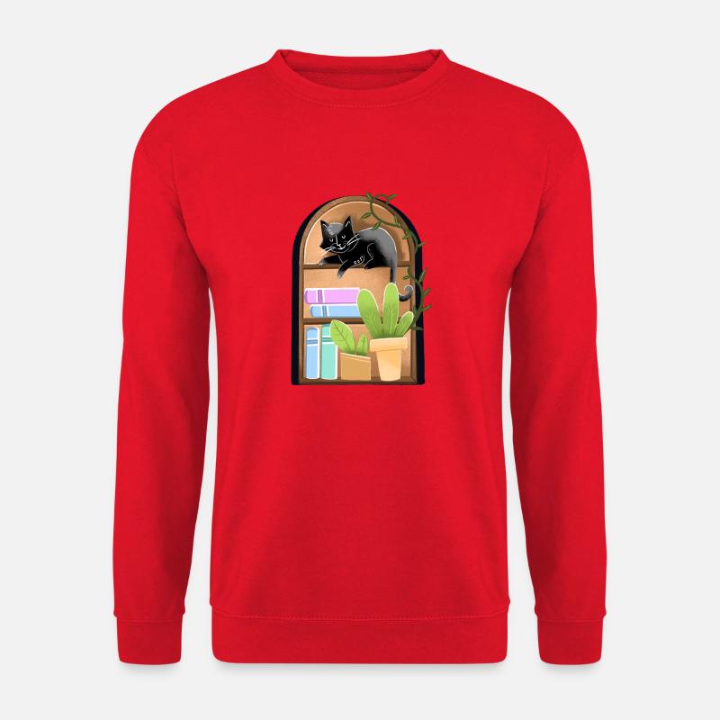 Cat on a dome shaped Bookshelf with plants - Unisex Sweatshirt - red
