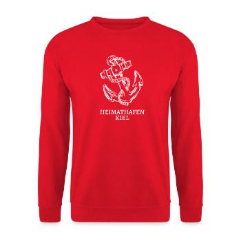 Home port Kiel with anchor, white - Unisex Sweatshirt - red - Front - Alina (178cm) & Michal (187cm)