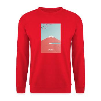 Japanische Berglandschaft mit Shinkansen - Unisex Pullover - Rot - Vorne - Alina (178cm) & Michal (187cm)