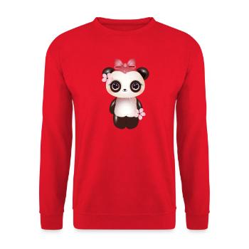 cute panda with pink bow and cherry blossom - Unisex Sweatshirt - red - Front - Alina (178cm) & Michal (187cm)